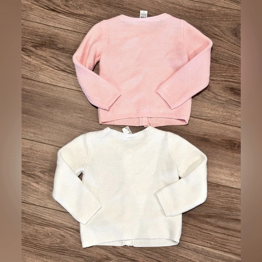Carter’s Girls 24 Months White and Light Pink Button Up Knit Textured Cardigans - Picture 2 of 8